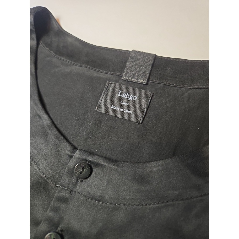 Lahgo Lunya Silk Henley Sleep Shirt Mens Large Black Oversized Relaxed PJ Top - Picture 2 of 4